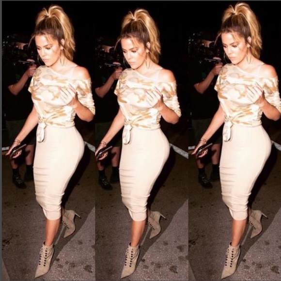 naked wardrobe Dresses & Skirts - Naked Wardrobe nude high waist stretchy midi skirt